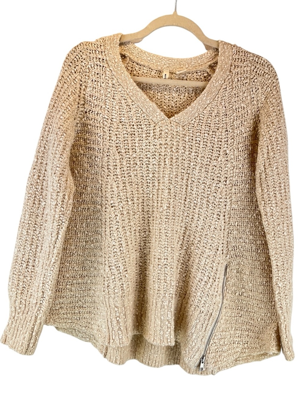 Moth Anthropologie Chunky Knit Cotton Wool Alpaca Blend Sweater Zipper Oatmeal M
